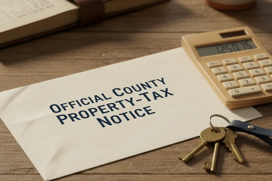 A county tax notice and property records representing excess proceeds from a tax sale