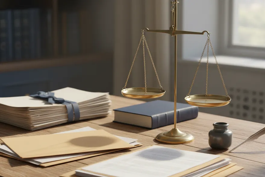 A balance scale weighing documents, representing the order of payment for surplus funds